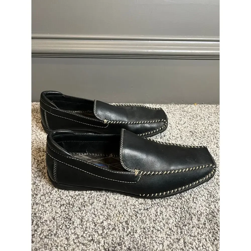 Stacy Adams driving loafer men’s 7 1/2 black with white stitching Preppy comfort